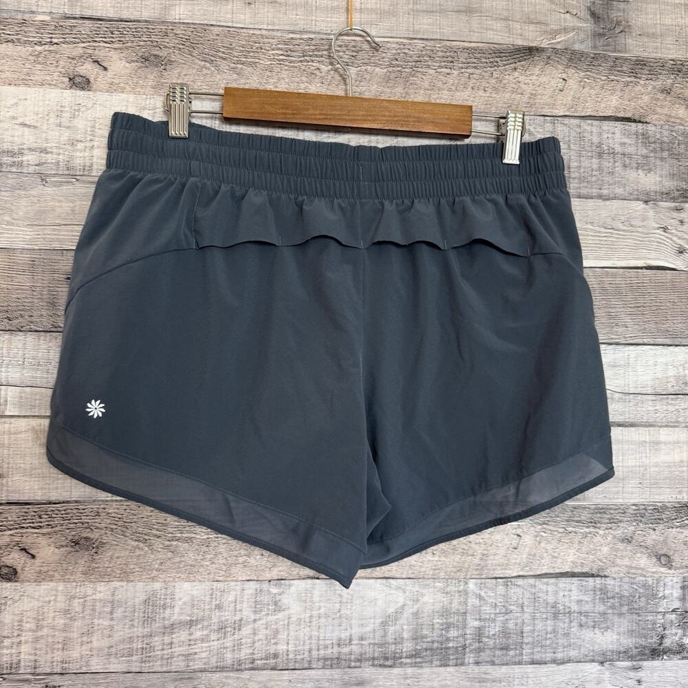 Athleta Women's Mesh Racer Run Mid Rise Shorts 4" Inseam, Gray Sz Large